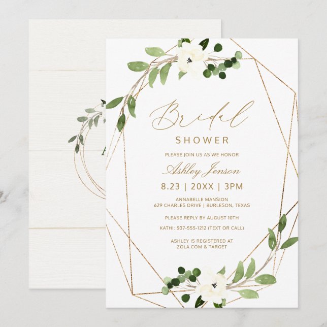 Invitation Douche de Mariée Géométrique Végétation Lianes Aqu (Devant / Derrière)