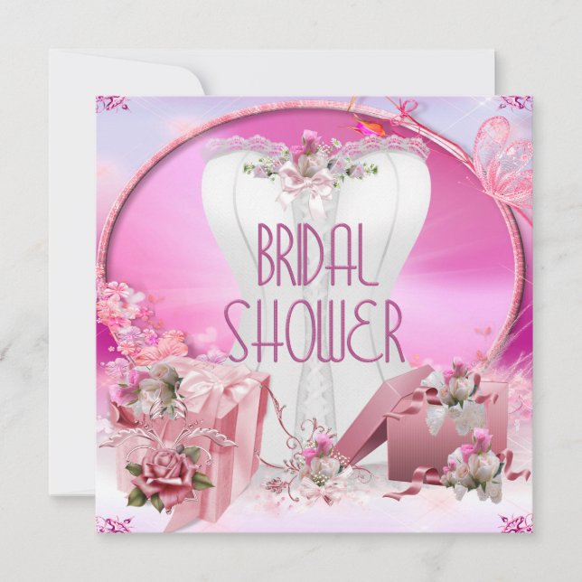 Invitation Douche de Mariée Jolies Fleurs Blanches et Roses C (Devant)