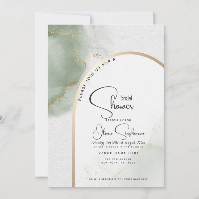 Invitation Douche de Mariée | Marbre Abstrait Sage Muted (Devant)