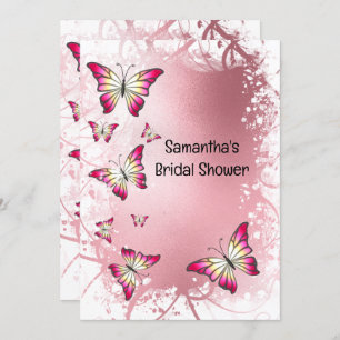Invitation Douche de mariée papillon aquarelle rose or rose