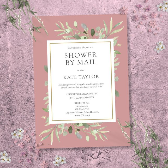 Invitation Douche de Mariée par Courrier à Longue Distance Ve (Bridal Shower By Mail Long Distance Greenery Pink Invitation)
