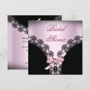 Invitation Douche de Mariée Rose Pâle Broderie Anglaise Noire