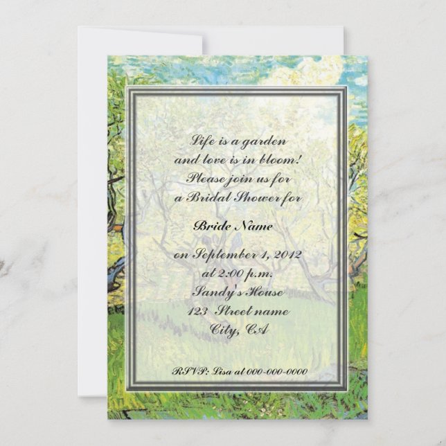 Invitation douche de mariée, van Gogh, verger en fleurs (Devant)