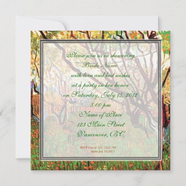 Invitation douche de mariée, Verger en fleurs Vincent van Gog (Devant)