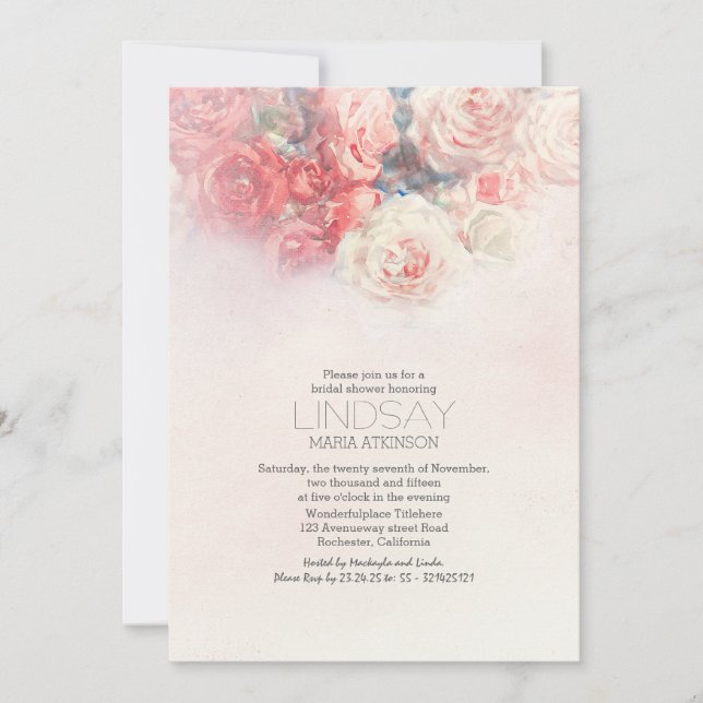 Invitation douche de nage rose-rose-floral aquarelle (Devant)