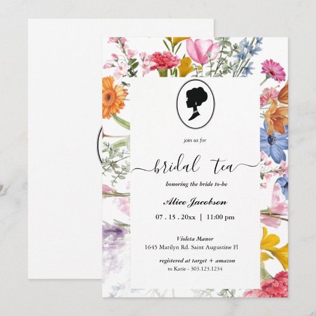 Invitation douche de nuptiale à fleurs vintages (Devant / Derrière)