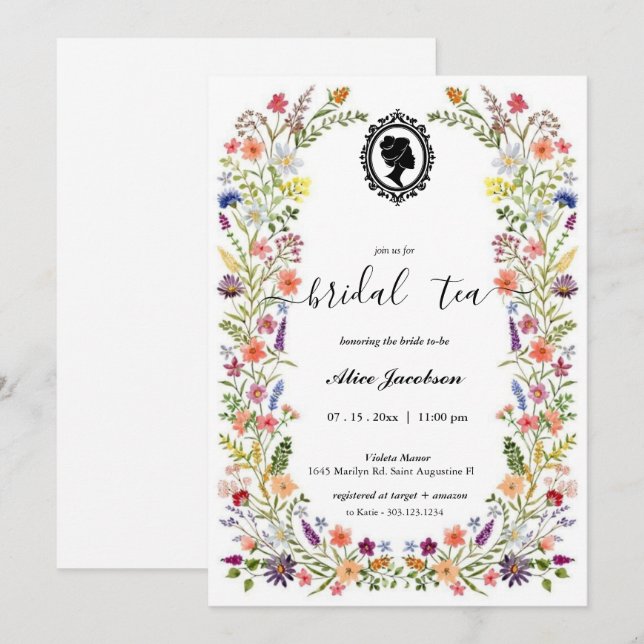 Invitation douche de nuptiale à fleurs vintages (Devant / Derrière)