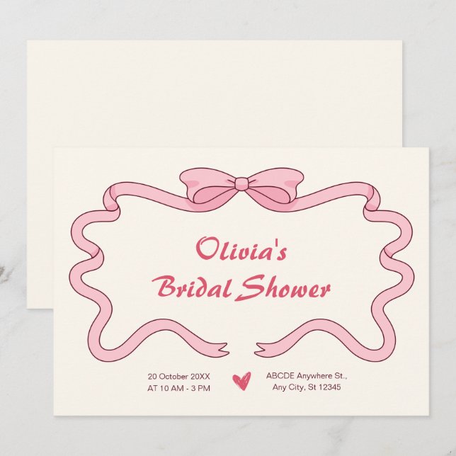 Invitation Douche de nuptiale rose (Devant / Derrière)