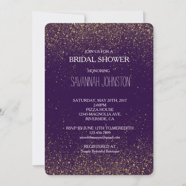 Invitation Douche de Parties scintillant de mariée Gold et Pu (Devant)