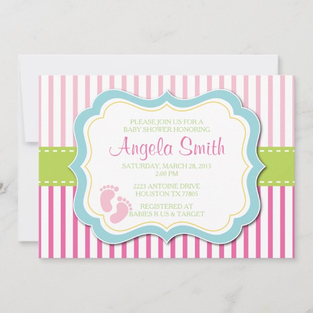 Invitation Douche de pieds de bébé Invitation-Rose (Devant)