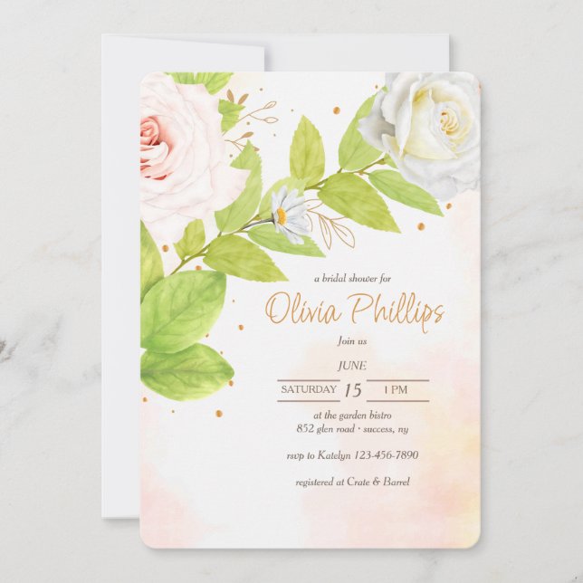 Invitation Douche de Roses en Fleurs (Devant)