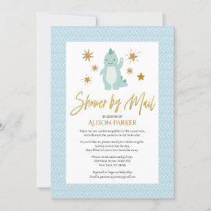 Invitation Douche De Script Or Dinosaure Bleu Cute Par Courri