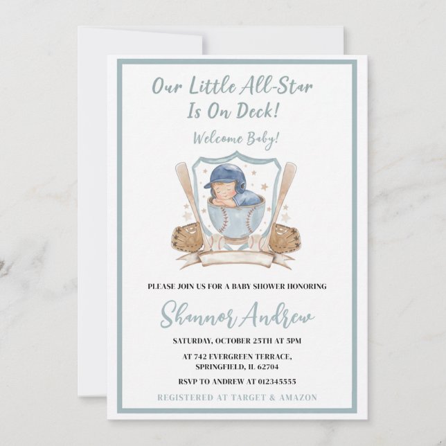 Invitation Douche de sport Little All Star de baseball (Devant)