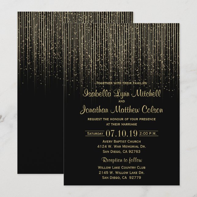Invitation Douche d'étoile d'or et conception noire de (Devant / Derrière)