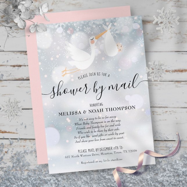 Invitation Douche D'Hiver Par Courrier Long Distance Rose (Winter Shower By Mail Long Distance Pink Invitation)