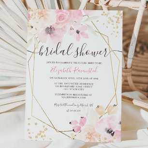 Invitation Douche douce pastel or floral aquarelle nuptiale