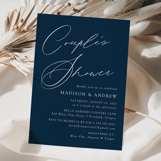 Invitation Douche Élégante Moderne pour Couple Navy (Créateur téléchargé)