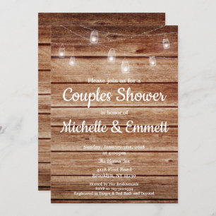 Invitation Douche en bois accrochante rustique de couples de