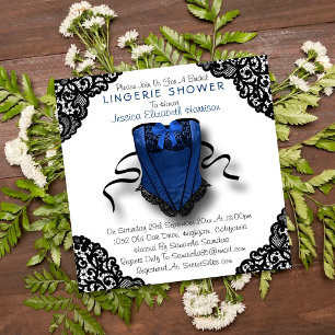 Invitation Douche en dentelle noire et corse bleue