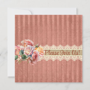 Invitation Douche en dentelle Rose vintage