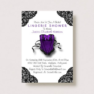Invitation Douche en dentelle violette et en corse noire