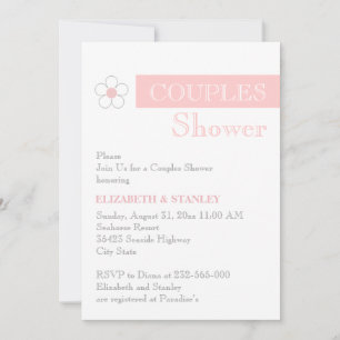 Invitation Douche en mariage gris rayé et fleuri