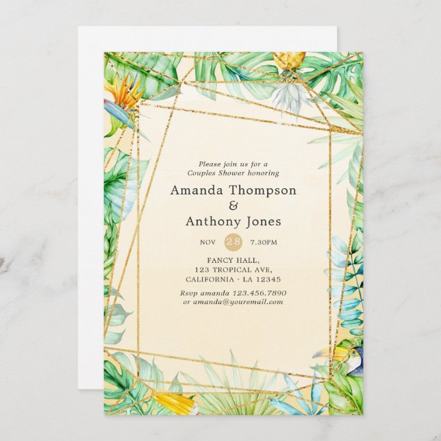 Invitation Douche Exotique Tropicale Géométrique Couples (Devant / Derrière)