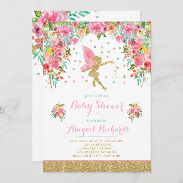 Invitation Douche féerique florale d'invitation féerique de (Devant / Derrière)