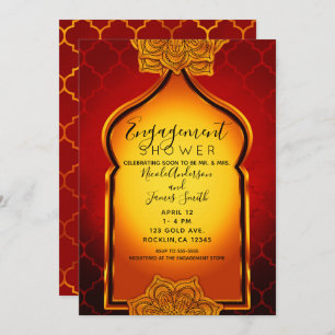 Invitation Douche Fiançailles indienne arabe en or rouge vif