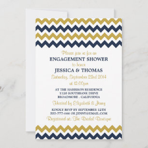 Invitation Douche Fiançailles moderne Marine & Gold Chevron