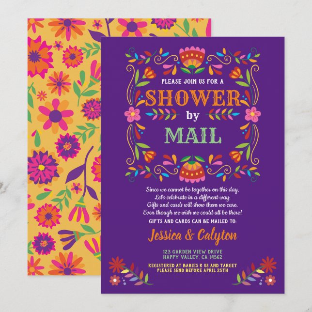 Invitation Douche Fiesta par courrier douche à distance (Devant / Derrière)