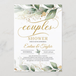 Invitation Douche fleurie à l'eucalyptus doré vert