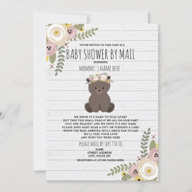 Invitation Douche Florale Dusty Par Courrier (Devant)
