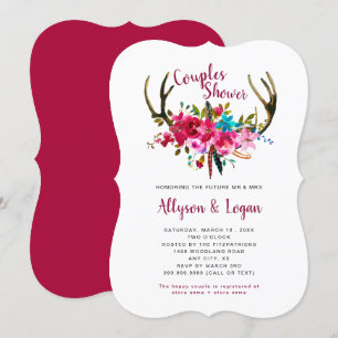 Invitation Douche florale rose fuchsia de couples