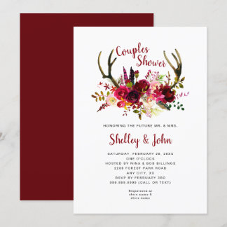 Invitation Douche florale rustique de couples de Boho Antler