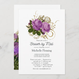 Invitation Douche florale Vintage et violet et or par courrie