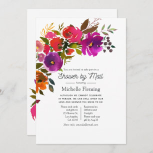 Invitation Douche florale violette et orange par courrier