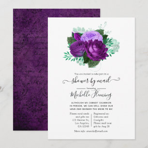 Invitation Douche florale violette et verte par courrier