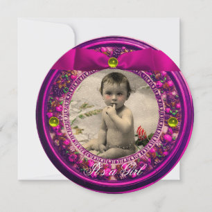 INVITATION DOUCHE FLORENTINE FRUITS ROSE RIBBON BÉBÉ FILLE