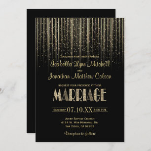 Invitation Douche Gold Star Rain et Mariage noir