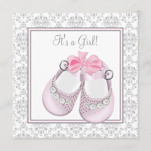 Invitation Douche grise de bébé de bébé de rose gris rose de