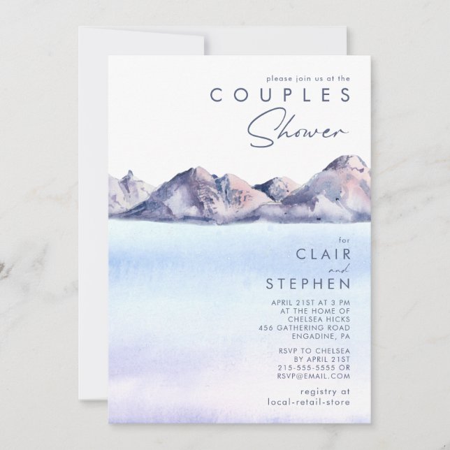 Invitation Douche hiver Couples de montagne (Devant)