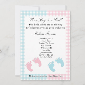 Invitation douche Jumeaux bleu et rose