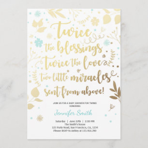 Invitation Douche jumelle de garçon bleu d'or d'invitation de