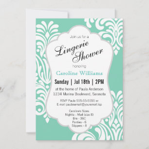 Invitation Douche Lingerie Damask Blanche