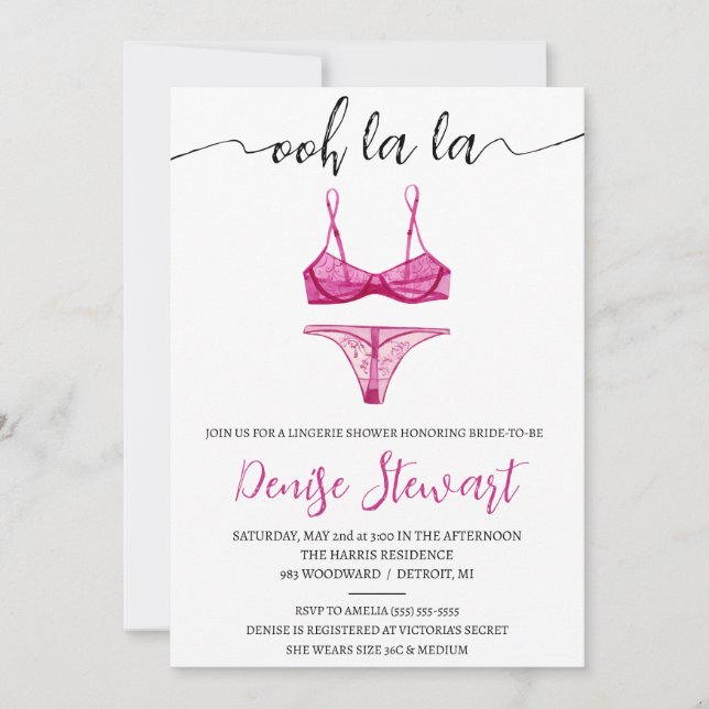 Invitation Douche Lingerie, Noir, Blanc, Rose, Fête des marié (Devant)