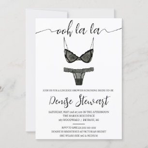 Invitation Douche Lingerie, noir et blanc, Fête des mariées