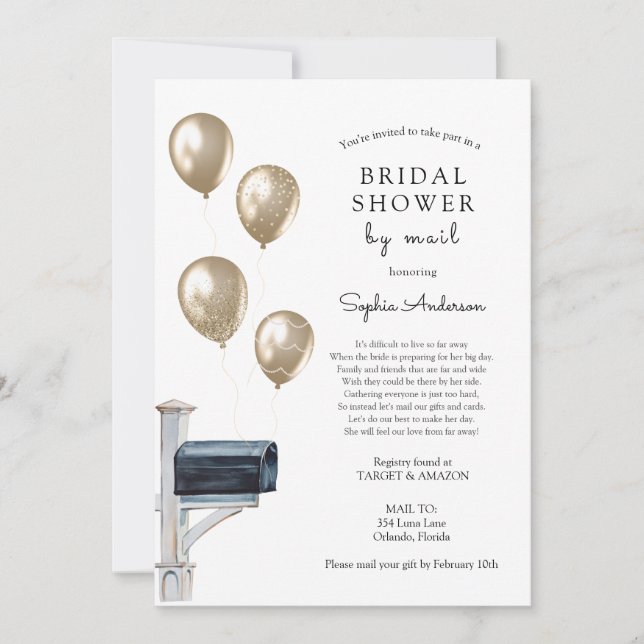 Invitation Douche longue distance nuptiale par courrier (Devant)