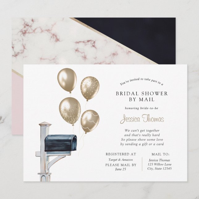 Invitation Douche longue distance nuptiale par courrier (Devant / Derrière)