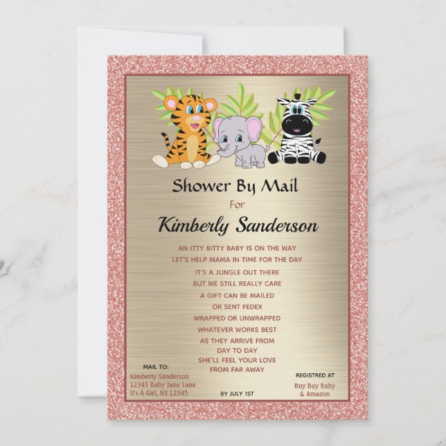 Invitation Douche longue distance rose par courrier Baby Girl (Devant)